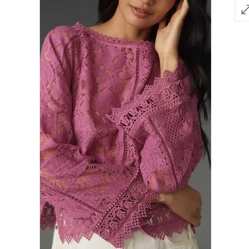 NWT ANTHROPOLOGIE Long-Sleeve Lace Patches Blouse